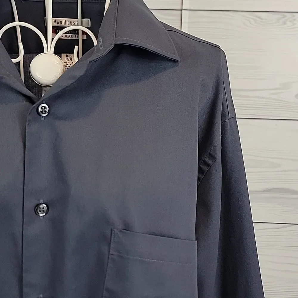 Van Heusen Black Dress Shirt Regular Fit Stretch Collar Mens Size 16.5